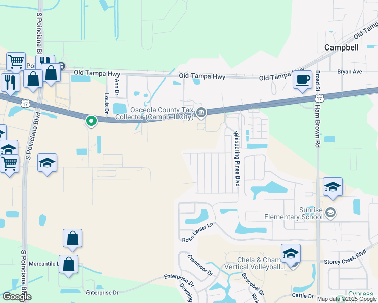 map of restaurants, bars, coffee shops, grocery stores, and more near 4799 Blue Spruce Avenue in Kissimmee