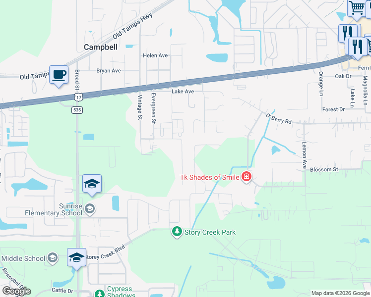 map of restaurants, bars, coffee shops, grocery stores, and more near 1801 Daniels Street in Kissimmee