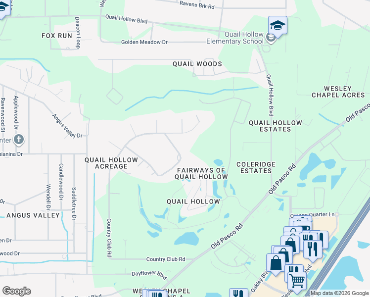 map of restaurants, bars, coffee shops, grocery stores, and more near 27380 Golf Course Loop in Zephyrhills