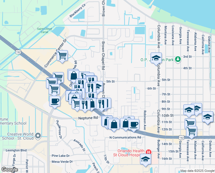 map of restaurants, bars, coffee shops, grocery stores, and more near 509 Brown Chapel Road in St. Cloud