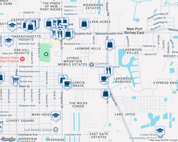 map of restaurants, bars, coffee shops, grocery stores, and more near 6452 Taylor Court in New Port Richey
