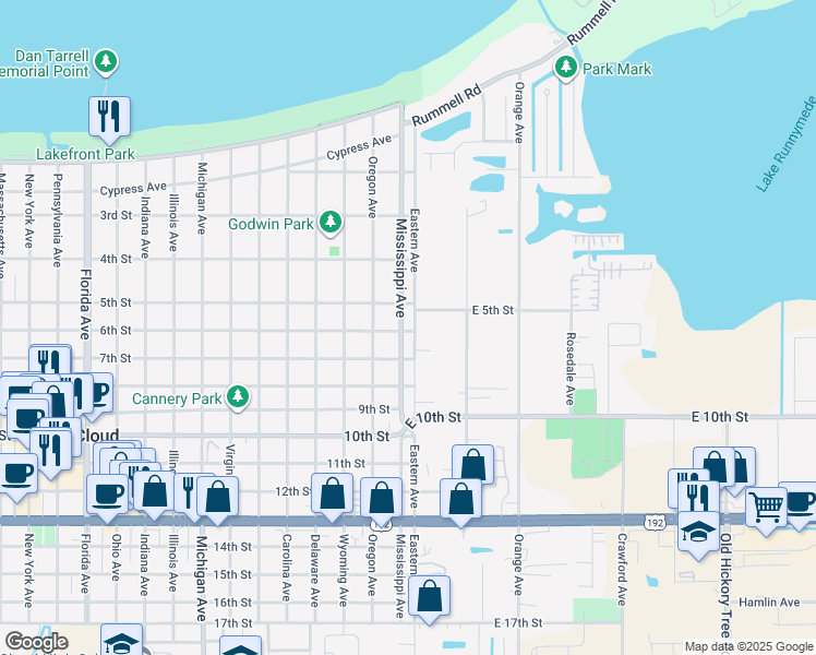 map of restaurants, bars, coffee shops, grocery stores, and more near 531 Mississippi Avenue in St. Cloud