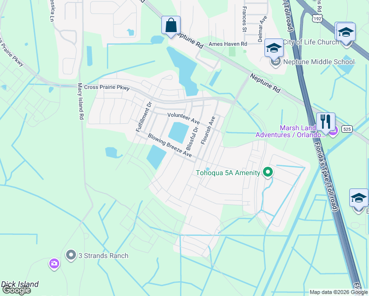 map of restaurants, bars, coffee shops, grocery stores, and more near 1806 Blissful Drive in Kissimmee