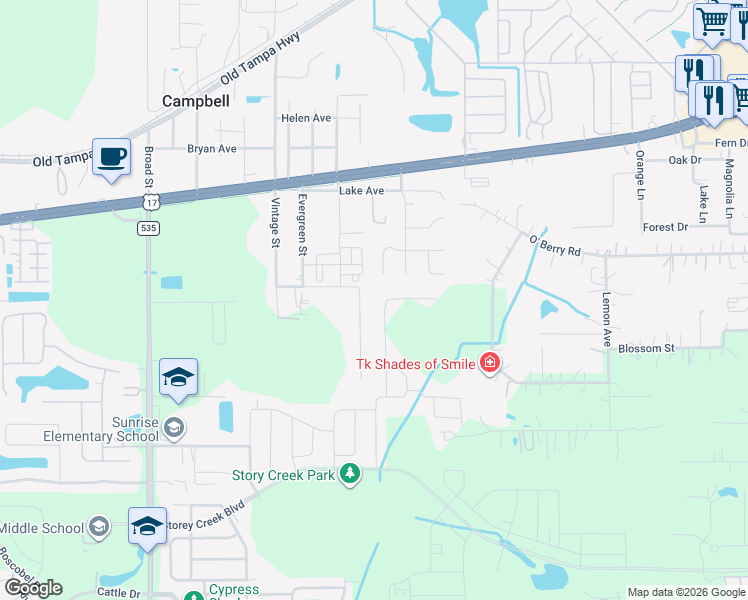 map of restaurants, bars, coffee shops, grocery stores, and more near 1801 Daniels Street in Kissimmee
