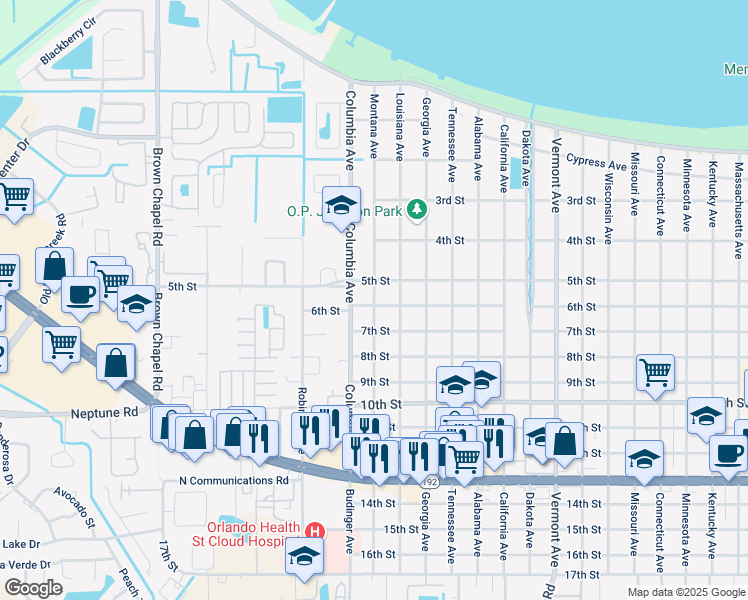 map of restaurants, bars, coffee shops, grocery stores, and more near 522 Montana Avenue in Saint Cloud