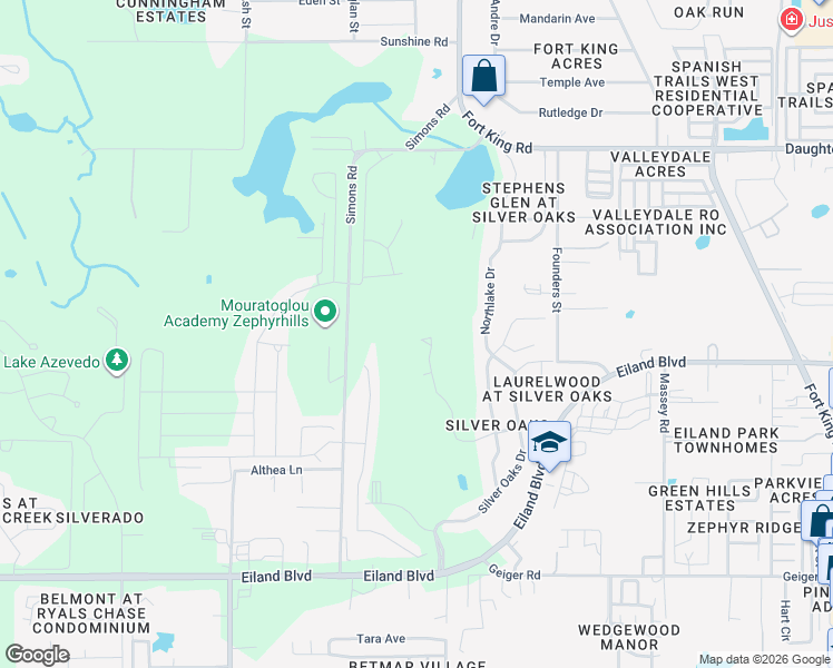 map of restaurants, bars, coffee shops, grocery stores, and more near 6533 Brentwood Drive in Zephyrhills