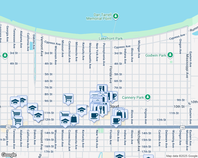 map of restaurants, bars, coffee shops, grocery stores, and more near 808 New York Avenue in St. Cloud
