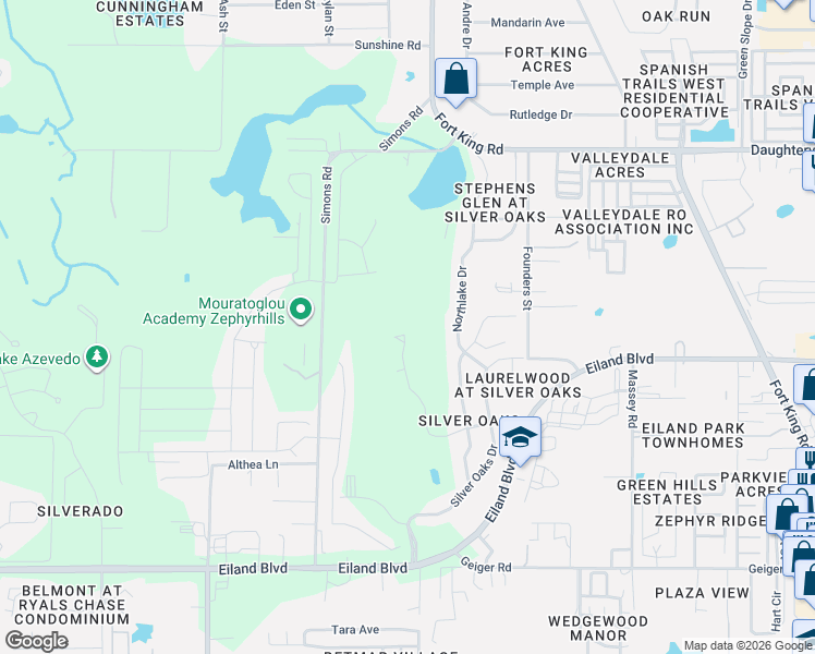 map of restaurants, bars, coffee shops, grocery stores, and more near 6555 Brentwood Drive in Zephyrhills