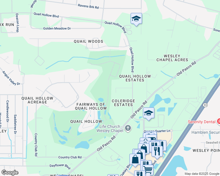 map of restaurants, bars, coffee shops, grocery stores, and more near 27744 Sandbagger Lane in Zephyrhills