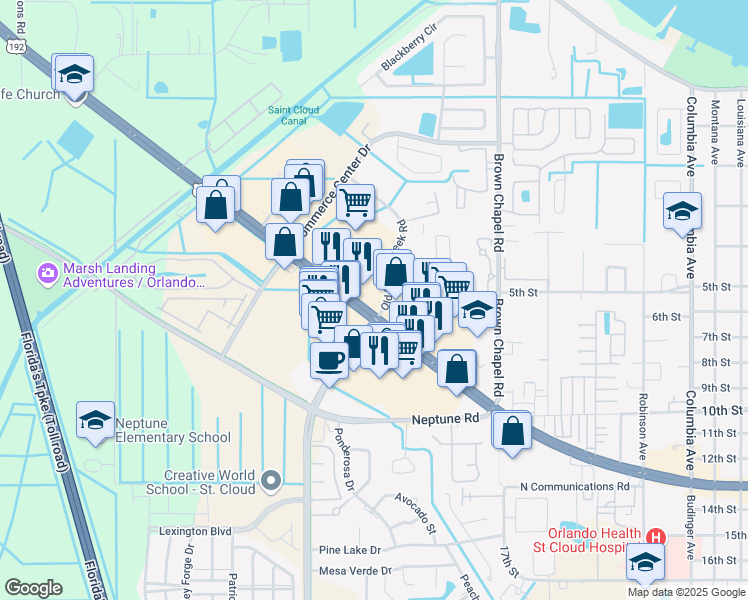 map of restaurants, bars, coffee shops, grocery stores, and more near 4300 13th Street in St. Cloud