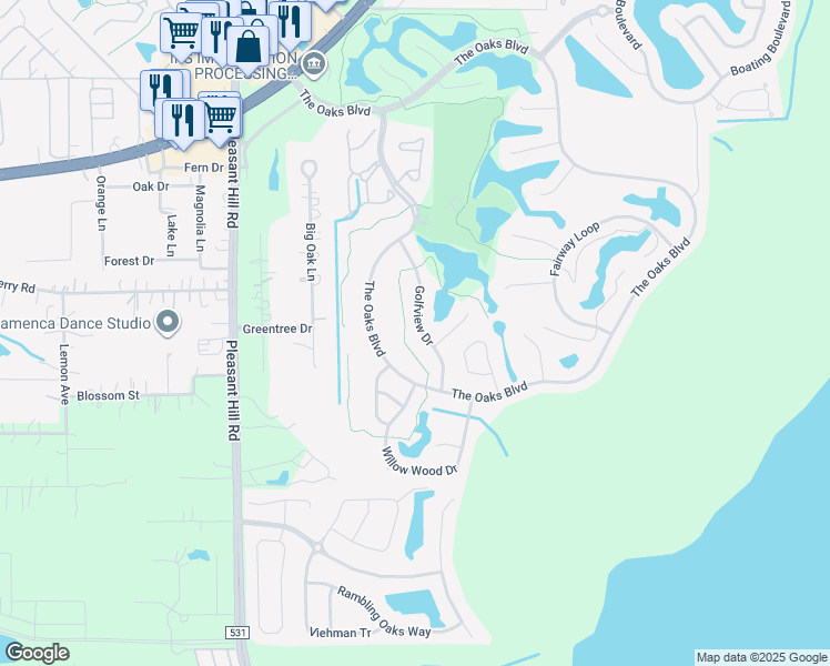 map of restaurants, bars, coffee shops, grocery stores, and more near 1738 Golfview Drive in Kissimmee