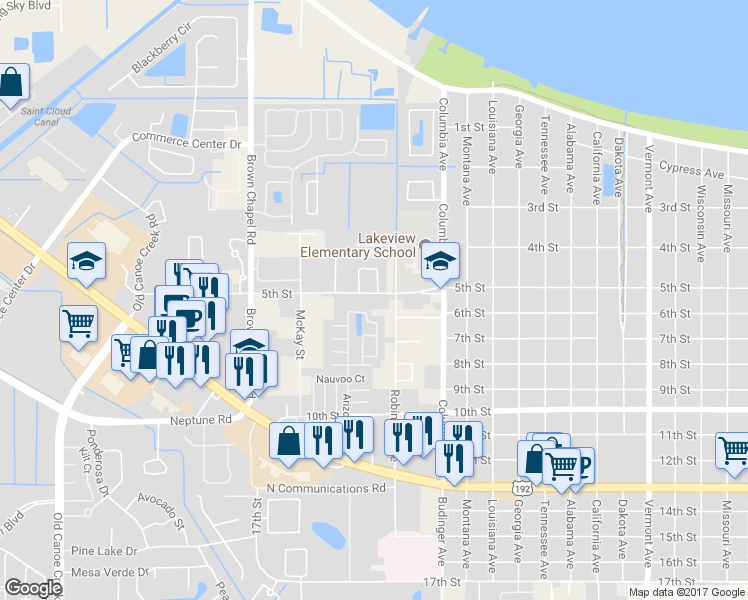 map of restaurants, bars, coffee shops, grocery stores, and more near 3107 5th Street in St. Cloud