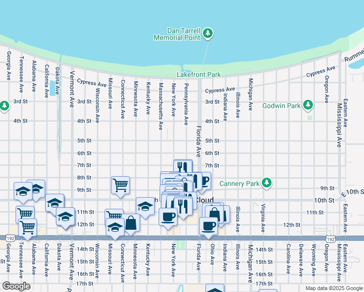 map of restaurants, bars, coffee shops, grocery stores, and more near 808 New York Avenue in St. Cloud