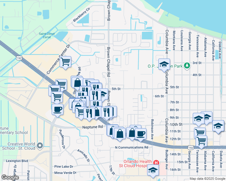 map of restaurants, bars, coffee shops, grocery stores, and more near 509 Brown Chapel Road in St. Cloud