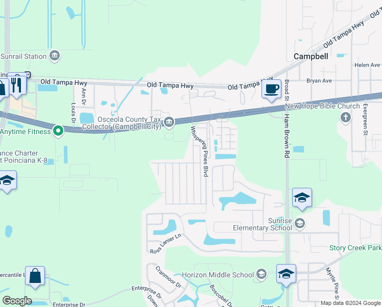 map of restaurants, bars, coffee shops, grocery stores, and more near 4661 Blue Spruce Avenue in Kissimmee