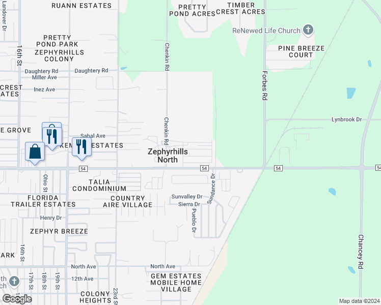 map of restaurants, bars, coffee shops, grocery stores, and more near 39609 Calamanda Avenue in Zephyrhills