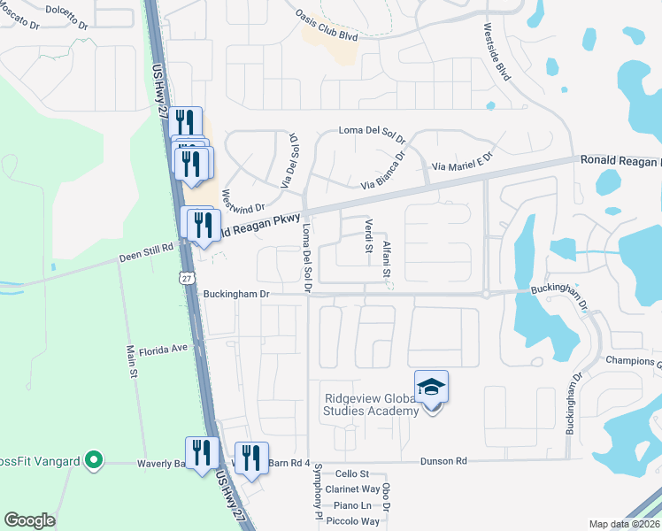 map of restaurants, bars, coffee shops, grocery stores, and more near 568 Rosselli Boulevard in Davenport