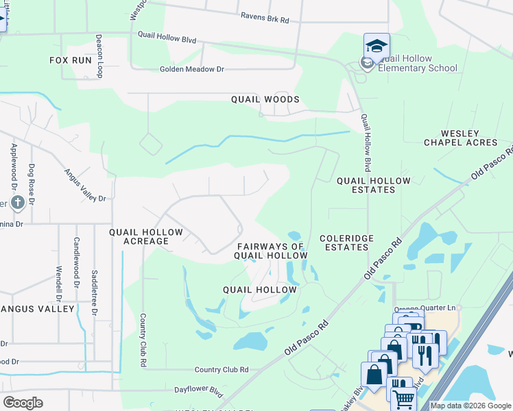 map of restaurants, bars, coffee shops, grocery stores, and more near 27380 Golf Course Loop in Zephyrhills