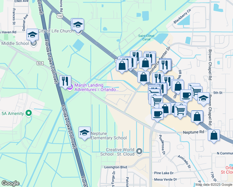 map of restaurants, bars, coffee shops, grocery stores, and more near 4900 Poolside Drive in St. Cloud