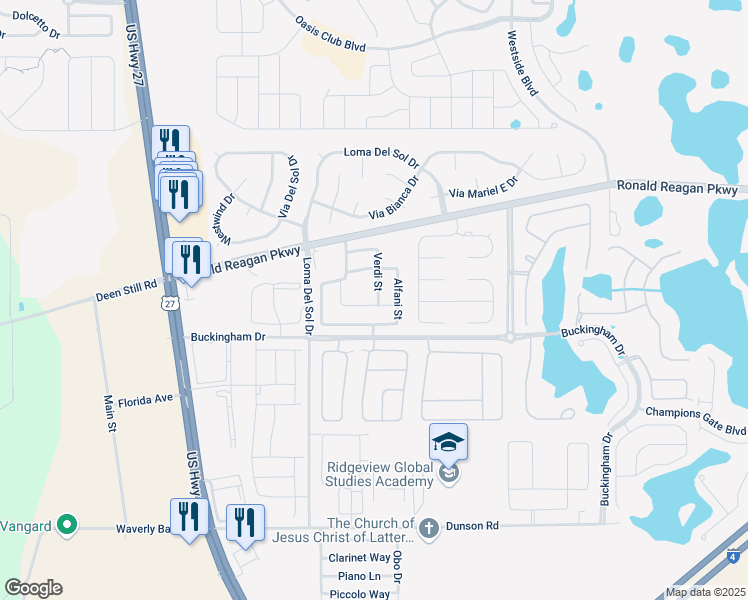 map of restaurants, bars, coffee shops, grocery stores, and more near 340 San Carlo Road in Davenport