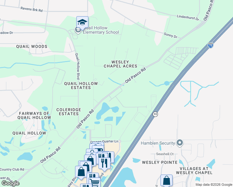 map of restaurants, bars, coffee shops, grocery stores, and more near 6641 Old Pasco Road in Zephyrhills