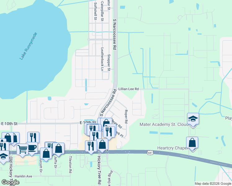 map of restaurants, bars, coffee shops, grocery stores, and more near 1804 Ashton Park Place in Saint Cloud