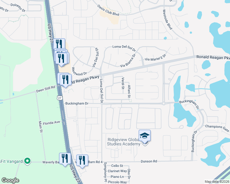 map of restaurants, bars, coffee shops, grocery stores, and more near 106 San Carlo Road in Davenport