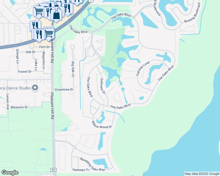 map of restaurants, bars, coffee shops, grocery stores, and more near 2609 Teeside Court in Kissimmee