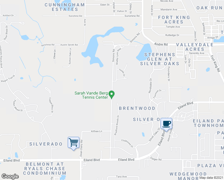 map of restaurants, bars, coffee shops, grocery stores, and more near Simons Road in Zephyrhills