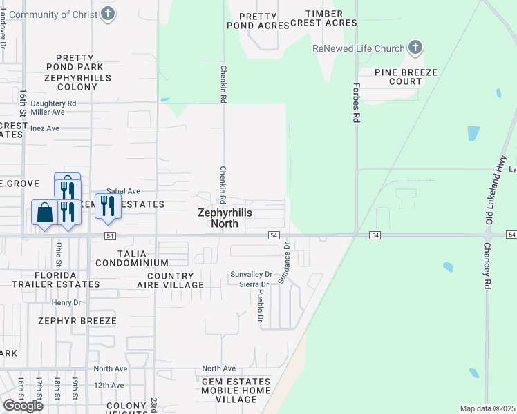 map of restaurants, bars, coffee shops, grocery stores, and more near 39619 Sweetgum Avenue in Zephyrhills