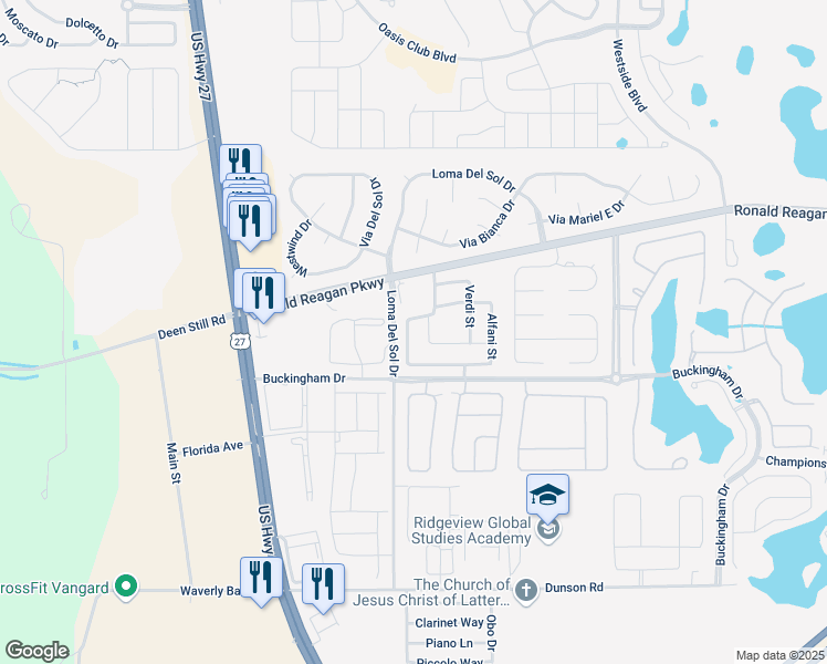 map of restaurants, bars, coffee shops, grocery stores, and more near 344 Rosselli Boulevard in Davenport