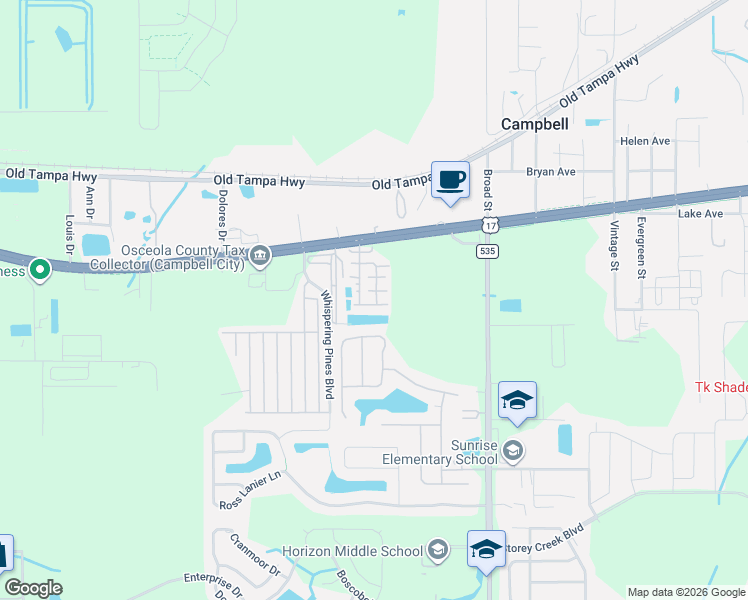 map of restaurants, bars, coffee shops, grocery stores, and more near 16 Mars Lane in Kissimmee