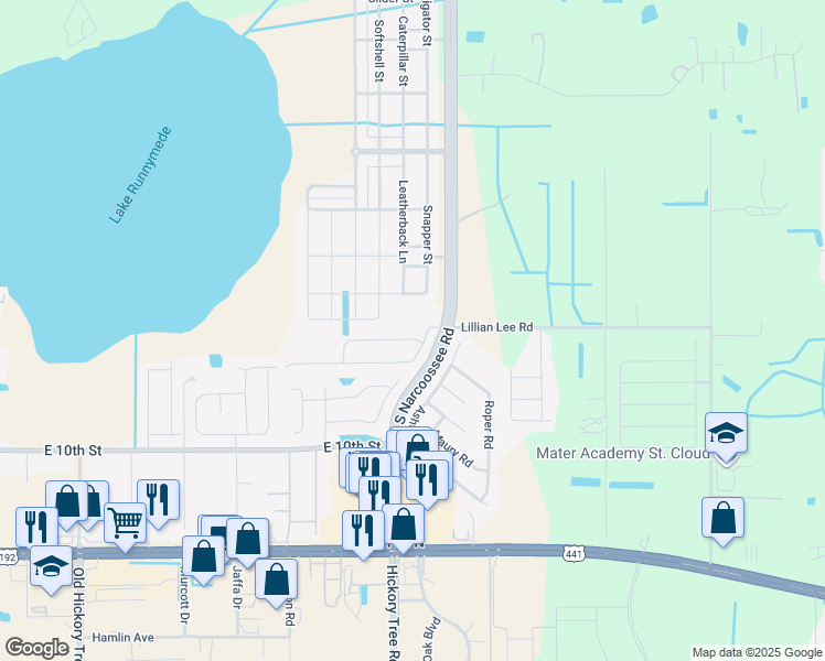 map of restaurants, bars, coffee shops, grocery stores, and more near 4877 Grand Vista Lane in St. Cloud