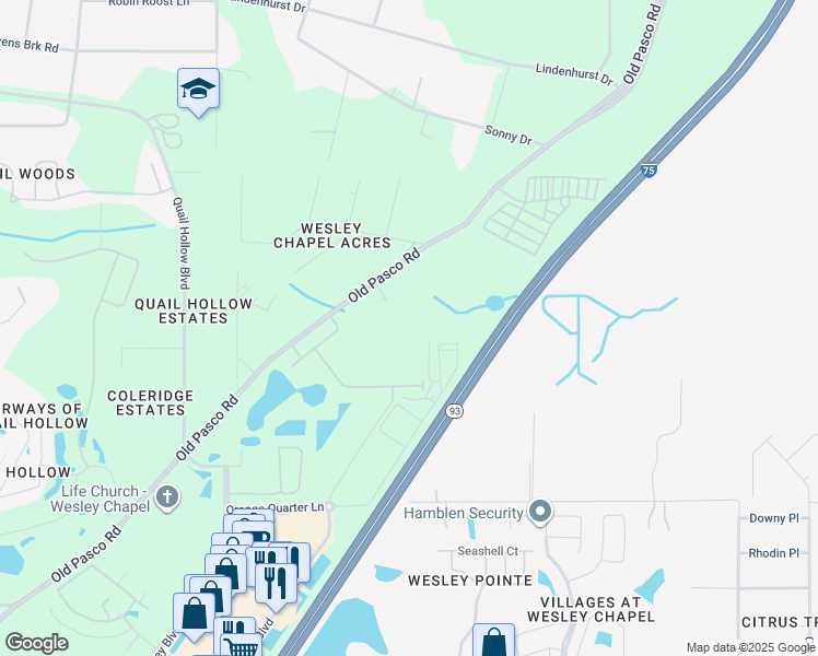 map of restaurants, bars, coffee shops, grocery stores, and more near 6778 Old Pasco Road in Zephyrhills