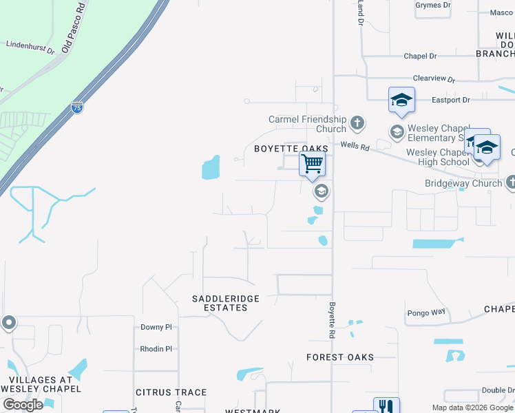 map of restaurants, bars, coffee shops, grocery stores, and more near 29723 Cooper Road in Wesley Chapel