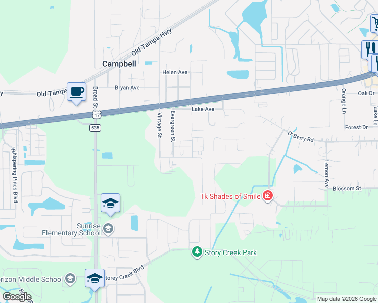 map of restaurants, bars, coffee shops, grocery stores, and more near 4359 Hazel Street in Kissimmee