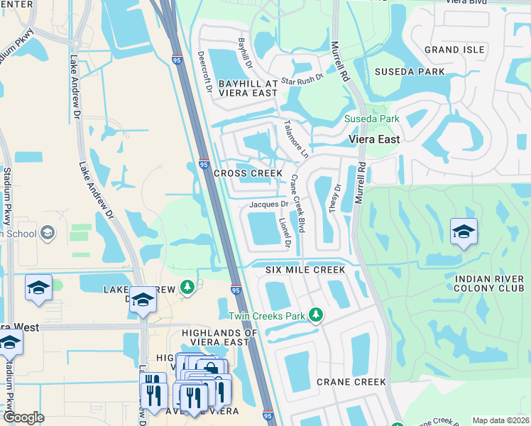 map of restaurants, bars, coffee shops, grocery stores, and more near 1913 Jacques Drive in Melbourne