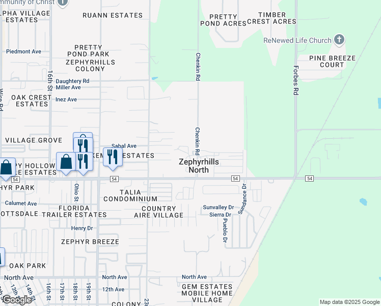 map of restaurants, bars, coffee shops, grocery stores, and more near 39443 Bloss Drive in Zephyrhills