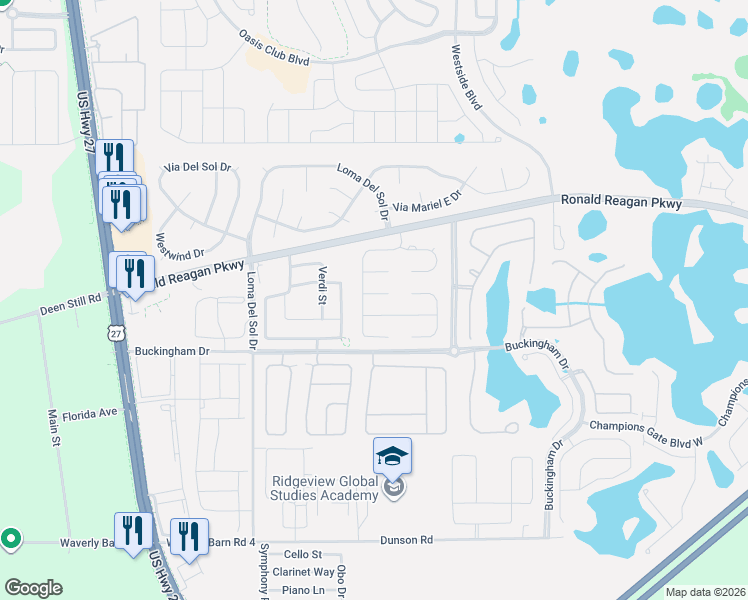 map of restaurants, bars, coffee shops, grocery stores, and more near 5806 Loma Vista Drive West in Davenport