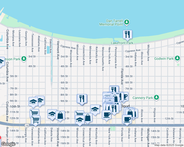 map of restaurants, bars, coffee shops, grocery stores, and more near 433 Minnesota Avenue in Saint Cloud