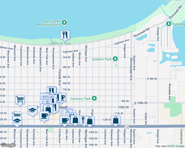 map of restaurants, bars, coffee shops, grocery stores, and more near 430 Virginia Avenue in St. Cloud