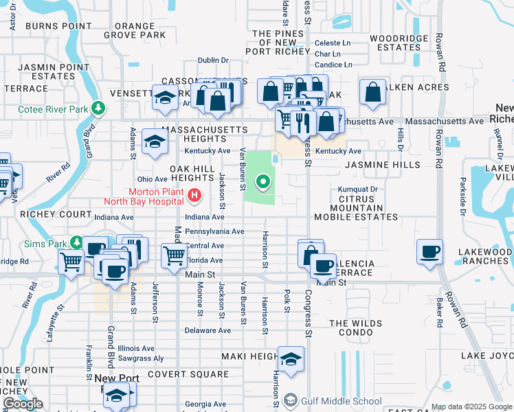 map of restaurants, bars, coffee shops, grocery stores, and more near 6612 Chalice Street in New Port Richey