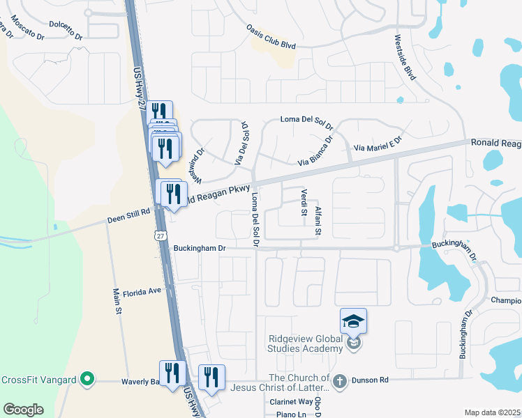 map of restaurants, bars, coffee shops, grocery stores, and more near 305 Rosselli Boulevard in Davenport