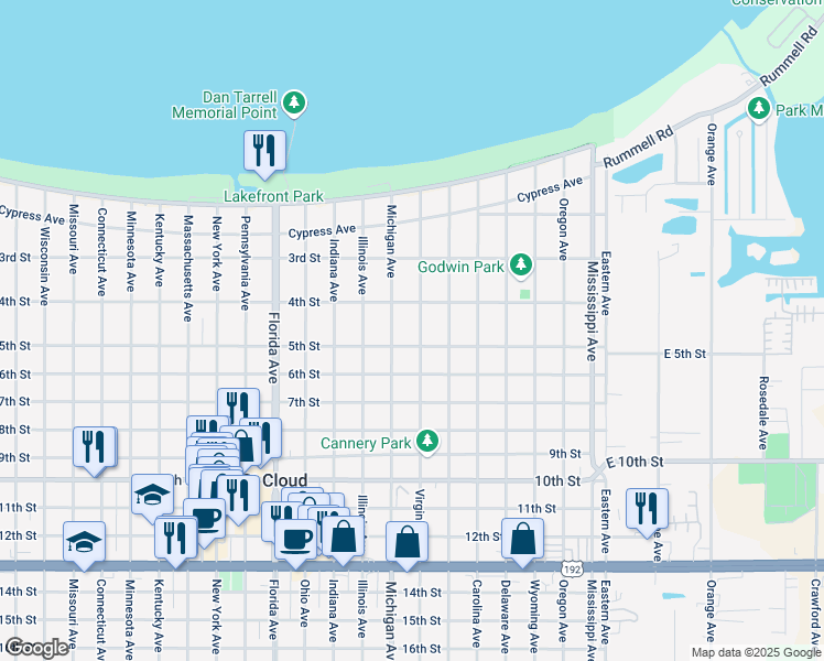 map of restaurants, bars, coffee shops, grocery stores, and more near 430 Virginia Avenue in St. Cloud