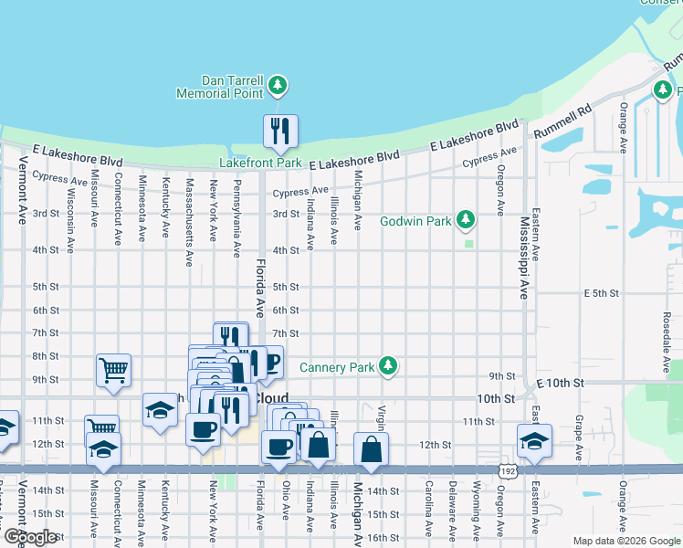 map of restaurants, bars, coffee shops, grocery stores, and more near 425 Illinois Avenue in St. Cloud