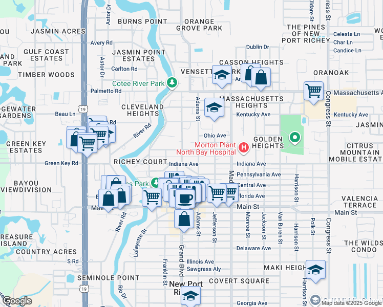 map of restaurants, bars, coffee shops, grocery stores, and more near 5744 Virginia Avenue in New Port Richey