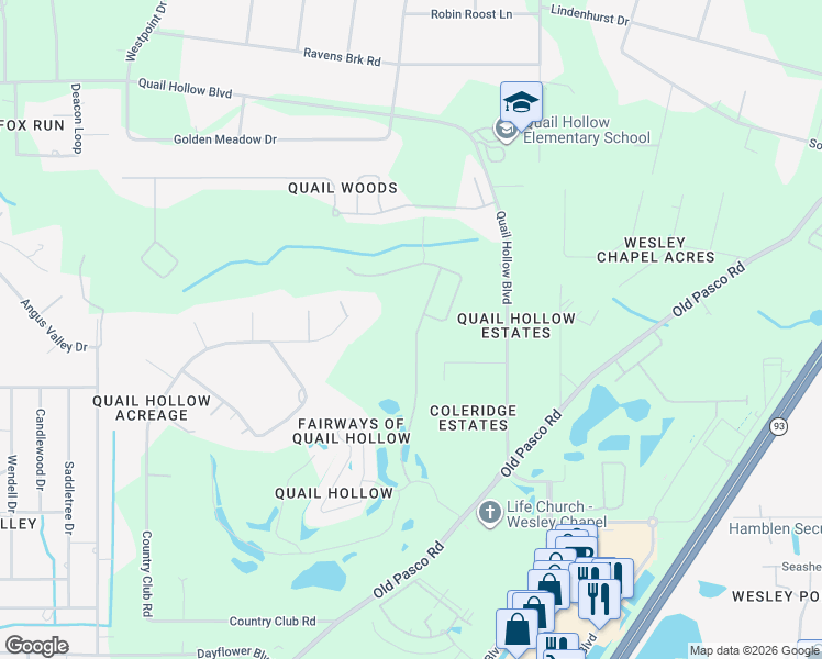 map of restaurants, bars, coffee shops, grocery stores, and more near 27745 Sandbagger Lane in Zephyrhills
