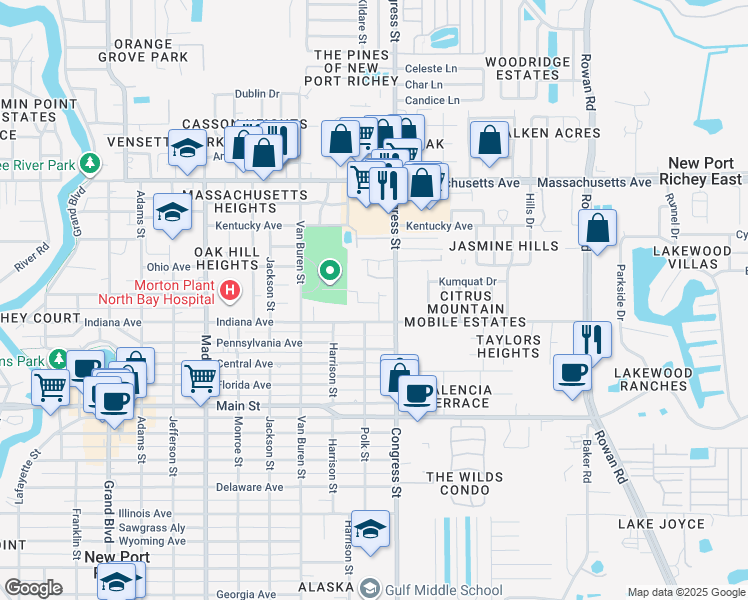 map of restaurants, bars, coffee shops, grocery stores, and more near 6611 Trichel Lane in New Port Richey