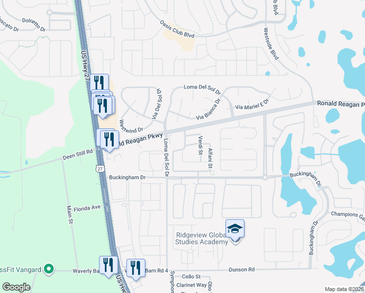 map of restaurants, bars, coffee shops, grocery stores, and more near 203 Rosselli Boulevard in Davenport
