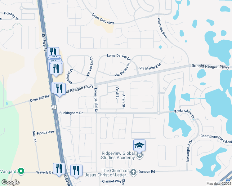 map of restaurants, bars, coffee shops, grocery stores, and more near 309 Verdi Street in Davenport